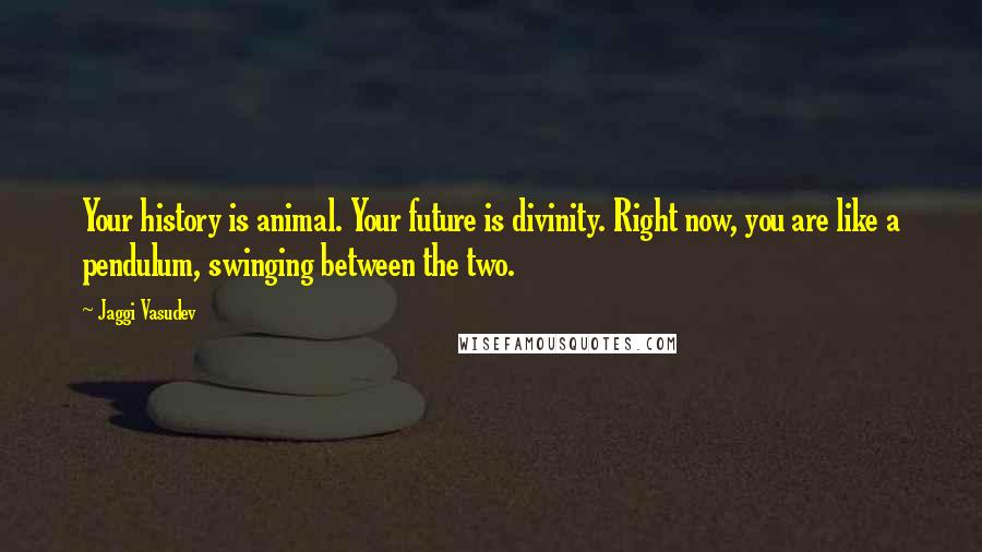 Jaggi Vasudev Quotes: Your history is animal. Your future is divinity. Right now, you are like a pendulum, swinging between the two.