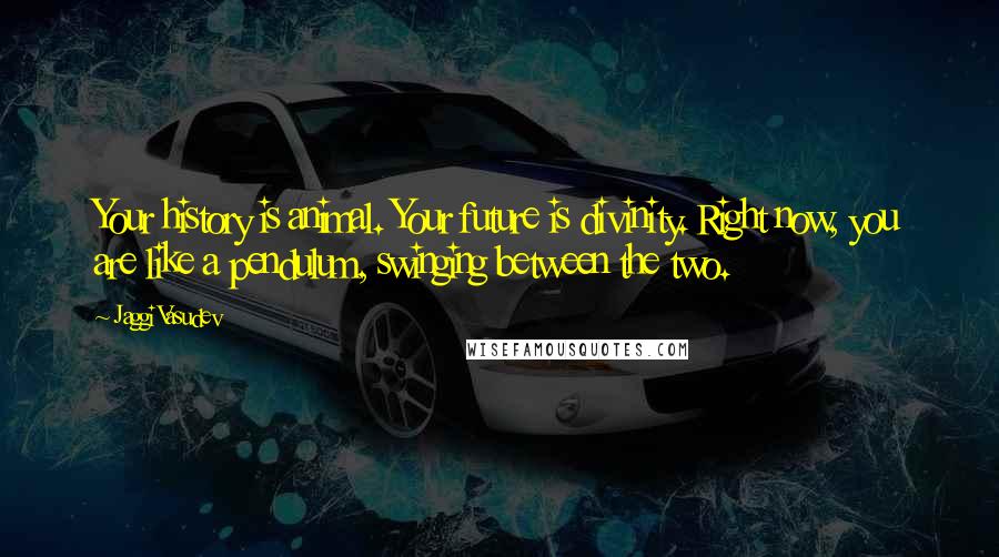 Jaggi Vasudev Quotes: Your history is animal. Your future is divinity. Right now, you are like a pendulum, swinging between the two.