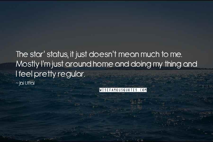 Jai Uttal Quotes: The star' status, it just doesn't mean much to me. Mostly I'm just around home and doing my thing and I feel pretty regular.