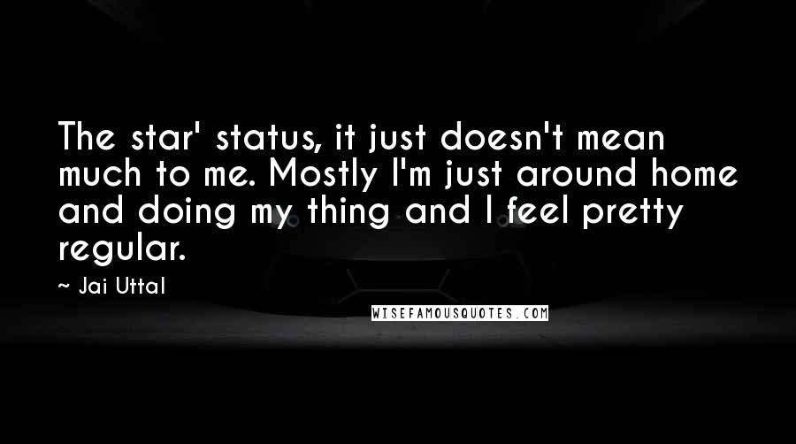 Jai Uttal Quotes: The star' status, it just doesn't mean much to me. Mostly I'm just around home and doing my thing and I feel pretty regular.