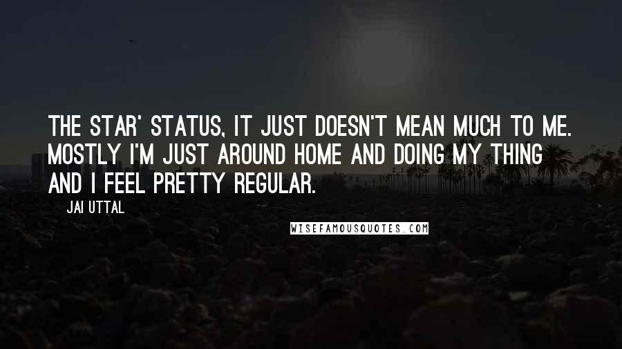 Jai Uttal Quotes: The star' status, it just doesn't mean much to me. Mostly I'm just around home and doing my thing and I feel pretty regular.