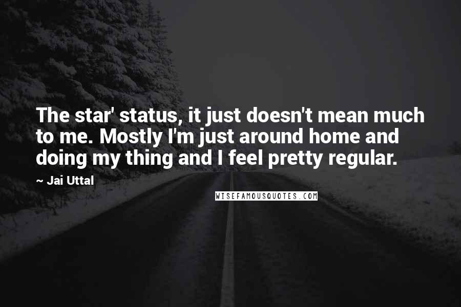 Jai Uttal Quotes: The star' status, it just doesn't mean much to me. Mostly I'm just around home and doing my thing and I feel pretty regular.