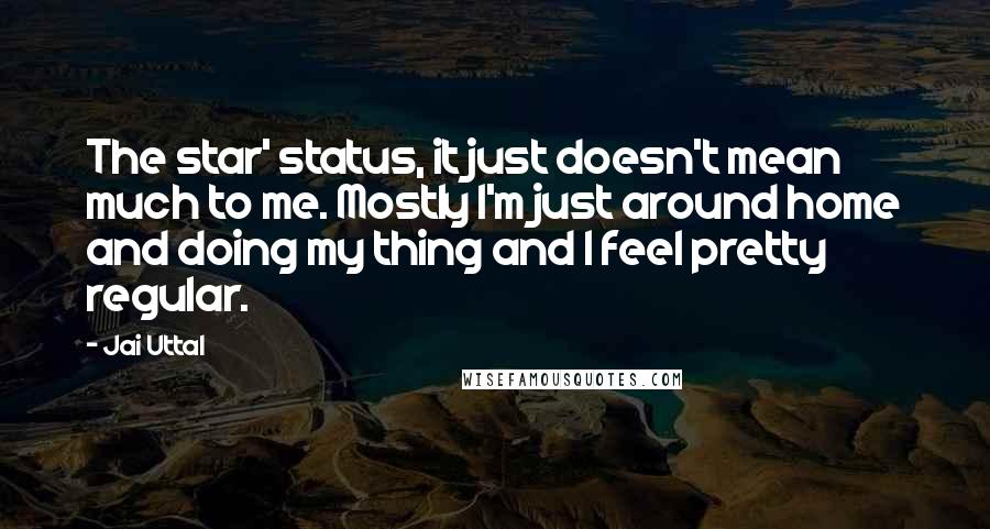 Jai Uttal Quotes: The star' status, it just doesn't mean much to me. Mostly I'm just around home and doing my thing and I feel pretty regular.