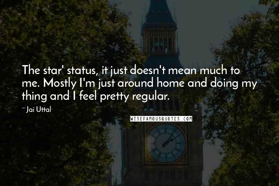 Jai Uttal Quotes: The star' status, it just doesn't mean much to me. Mostly I'm just around home and doing my thing and I feel pretty regular.