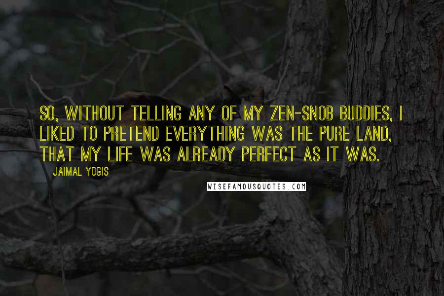 Jaimal Yogis Quotes: So, without telling any of my Zen-snob buddies, I liked to pretend everything was the Pure Land, that my life was already perfect as it was.
