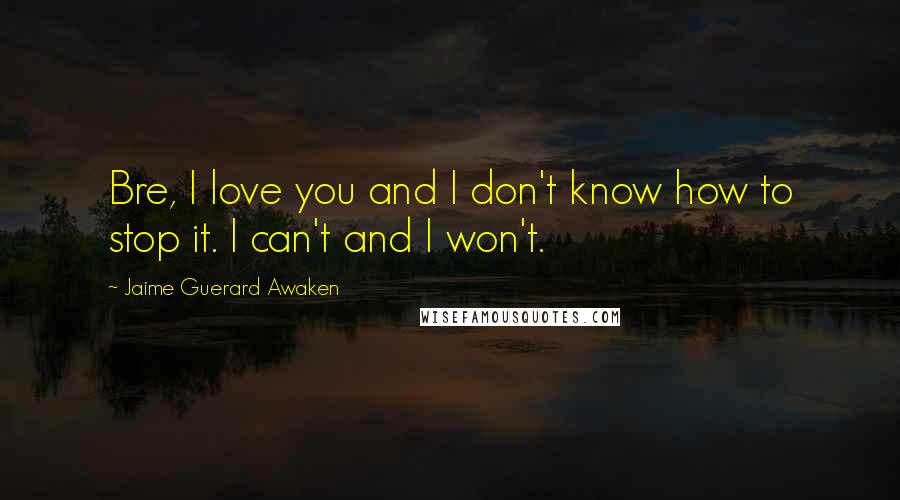 Jaime Guerard Awaken Quotes: Bre, I love you and I don't know how to stop it. I can't and I won't.