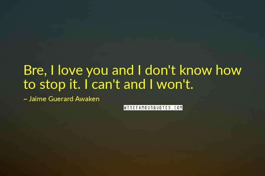 Jaime Guerard Awaken Quotes: Bre, I love you and I don't know how to stop it. I can't and I won't.