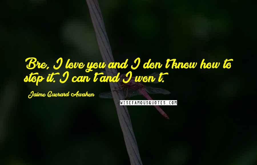 Jaime Guerard Awaken Quotes: Bre, I love you and I don't know how to stop it. I can't and I won't.