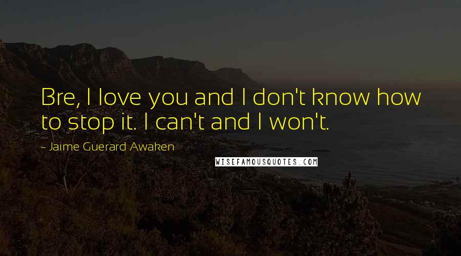 Jaime Guerard Awaken Quotes: Bre, I love you and I don't know how to stop it. I can't and I won't.