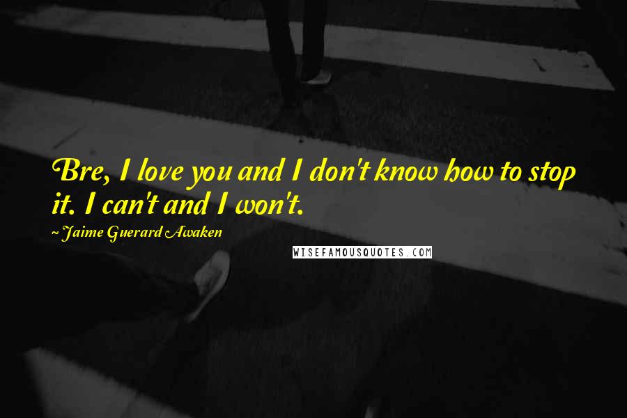 Jaime Guerard Awaken Quotes: Bre, I love you and I don't know how to stop it. I can't and I won't.