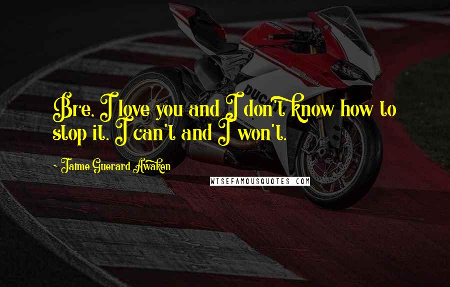 Jaime Guerard Awaken Quotes: Bre, I love you and I don't know how to stop it. I can't and I won't.