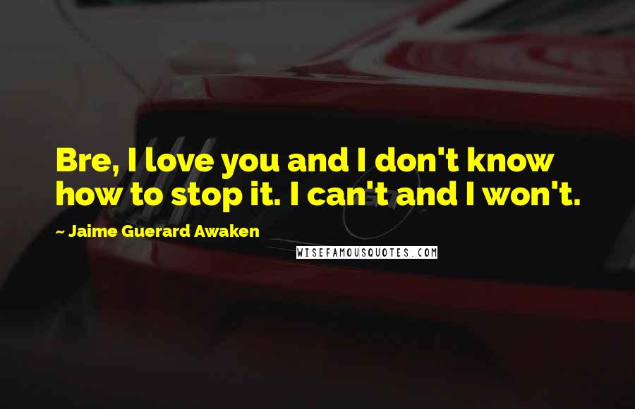 Jaime Guerard Awaken Quotes: Bre, I love you and I don't know how to stop it. I can't and I won't.