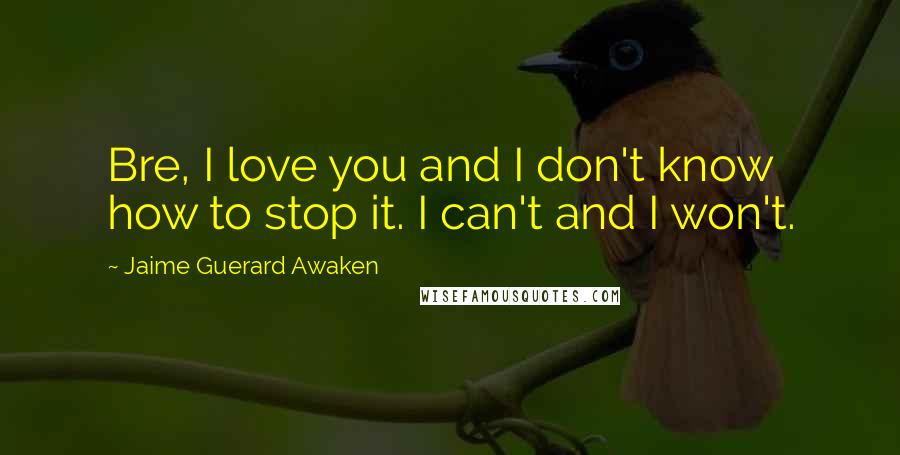 Jaime Guerard Awaken Quotes: Bre, I love you and I don't know how to stop it. I can't and I won't.