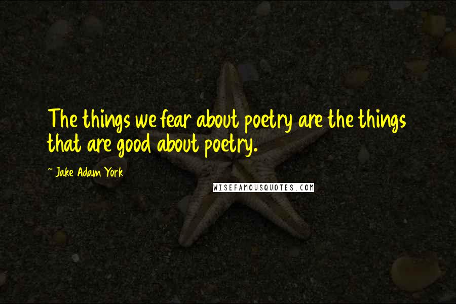 Jake Adam York Quotes: The things we fear about poetry are the things that are good about poetry.