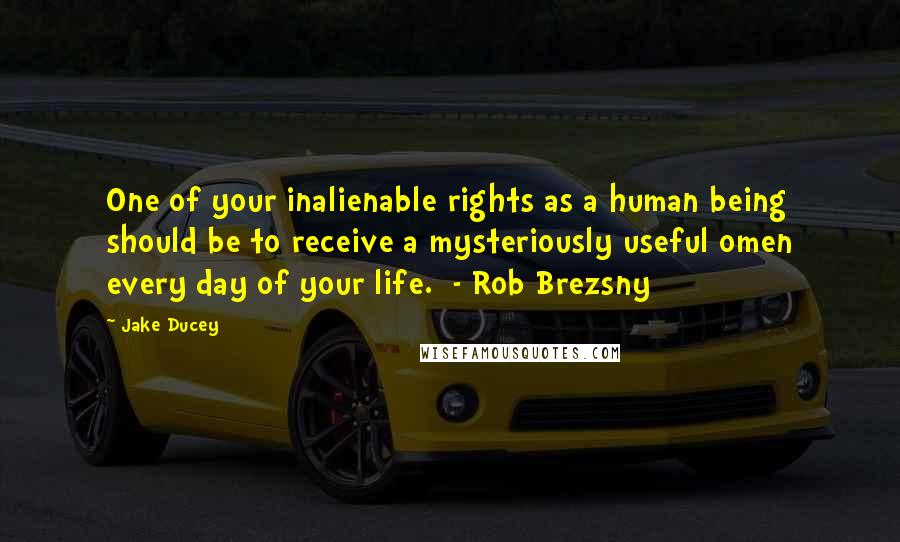 Jake Ducey Quotes: One of your inalienable rights as a human being should be to receive a mysteriously useful omen every day of your life.  - Rob Brezsny