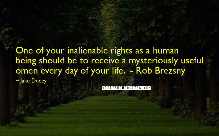 Jake Ducey Quotes: One of your inalienable rights as a human being should be to receive a mysteriously useful omen every day of your life.  - Rob Brezsny