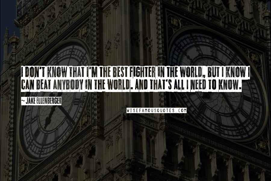 Jake Ellenberger Quotes: I don't know that I'm the best fighter in the world, but I know I can beat anybody in the world. And that's all I need to know.