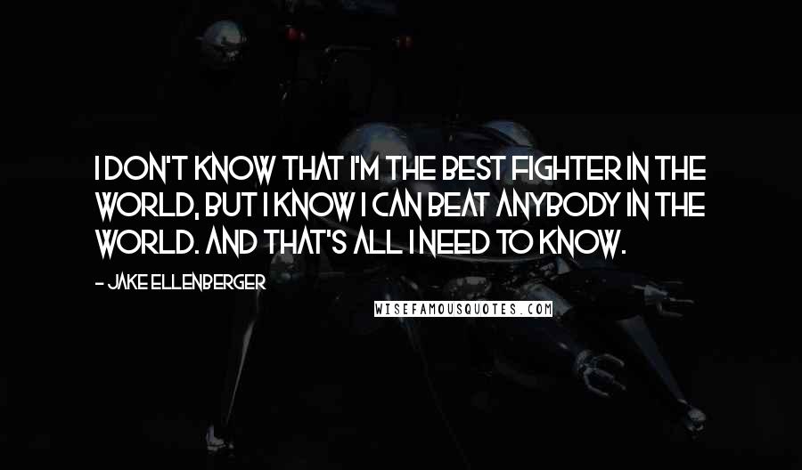 Jake Ellenberger Quotes: I don't know that I'm the best fighter in the world, but I know I can beat anybody in the world. And that's all I need to know.