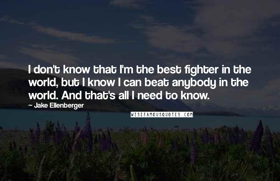 Jake Ellenberger Quotes: I don't know that I'm the best fighter in the world, but I know I can beat anybody in the world. And that's all I need to know.