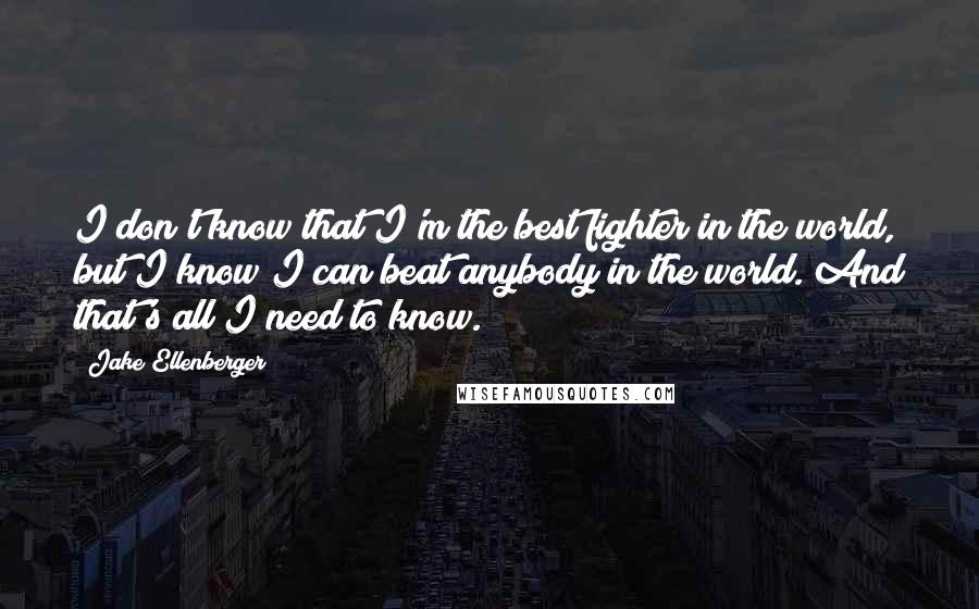 Jake Ellenberger Quotes: I don't know that I'm the best fighter in the world, but I know I can beat anybody in the world. And that's all I need to know.