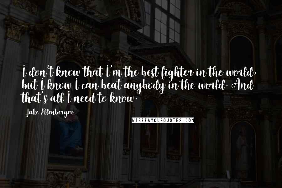 Jake Ellenberger Quotes: I don't know that I'm the best fighter in the world, but I know I can beat anybody in the world. And that's all I need to know.