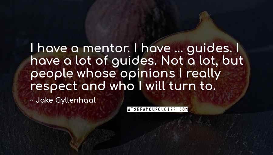 Jake Gyllenhaal Quotes: I have a mentor. I have ... guides. I have a lot of guides. Not a lot, but people whose opinions I really respect and who I will turn to.