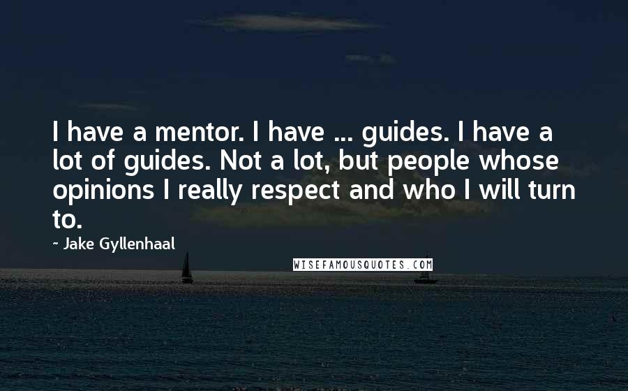 Jake Gyllenhaal Quotes: I have a mentor. I have ... guides. I have a lot of guides. Not a lot, but people whose opinions I really respect and who I will turn to.