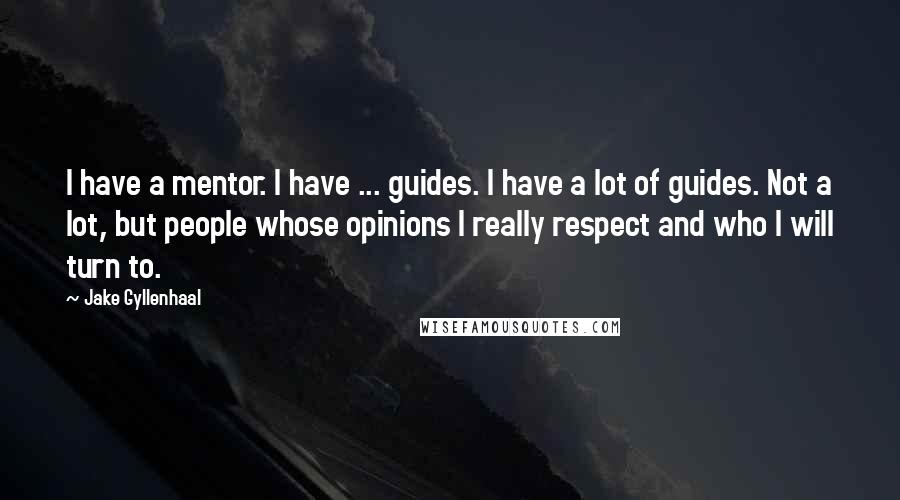 Jake Gyllenhaal Quotes: I have a mentor. I have ... guides. I have a lot of guides. Not a lot, but people whose opinions I really respect and who I will turn to.