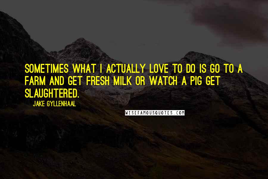 Jake Gyllenhaal Quotes: Sometimes what I actually love to do is go to a farm and get fresh milk or watch a pig get slaughtered.