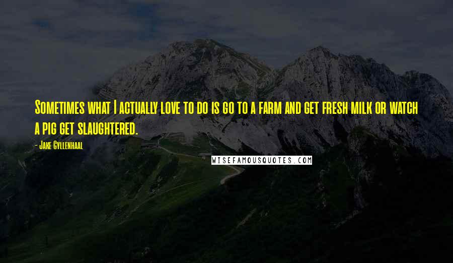 Jake Gyllenhaal Quotes: Sometimes what I actually love to do is go to a farm and get fresh milk or watch a pig get slaughtered.