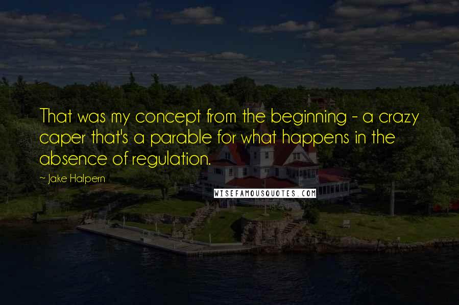 Jake Halpern Quotes: That was my concept from the beginning - a crazy caper that's a parable for what happens in the absence of regulation.
