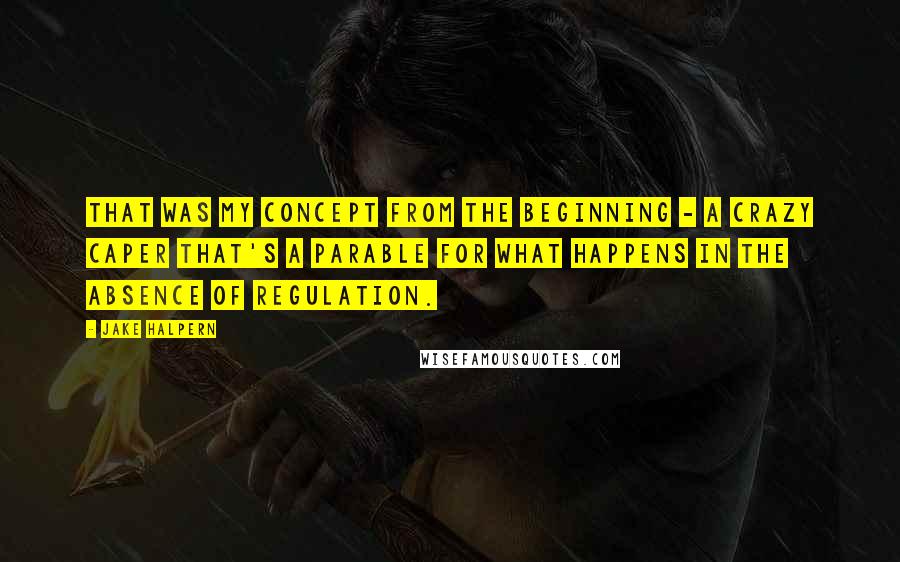 Jake Halpern Quotes: That was my concept from the beginning - a crazy caper that's a parable for what happens in the absence of regulation.