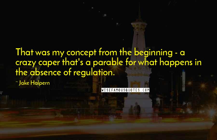 Jake Halpern Quotes: That was my concept from the beginning - a crazy caper that's a parable for what happens in the absence of regulation.