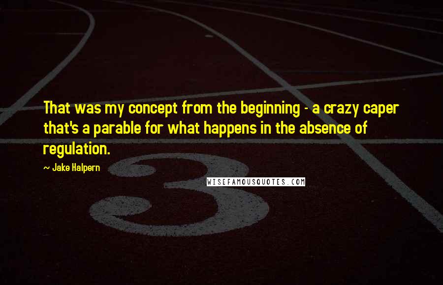 Jake Halpern Quotes: That was my concept from the beginning - a crazy caper that's a parable for what happens in the absence of regulation.