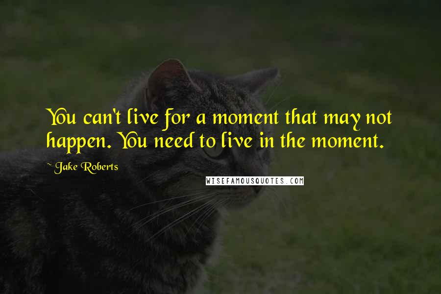 Jake Roberts Quotes: You can't live for a moment that may not happen. You need to live in the moment.
