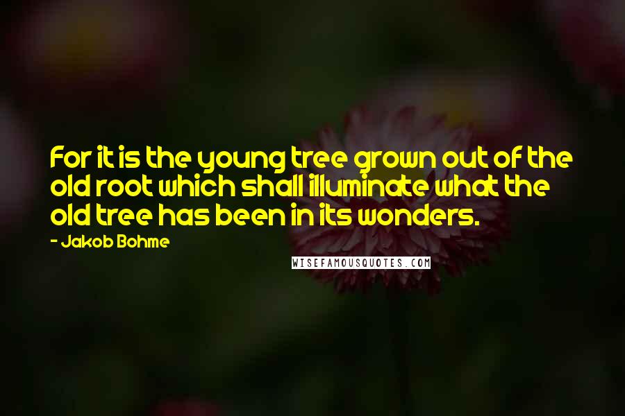 Jakob Bohme Quotes: For it is the young tree grown out of the old root which shall illuminate what the old tree has been in its wonders.