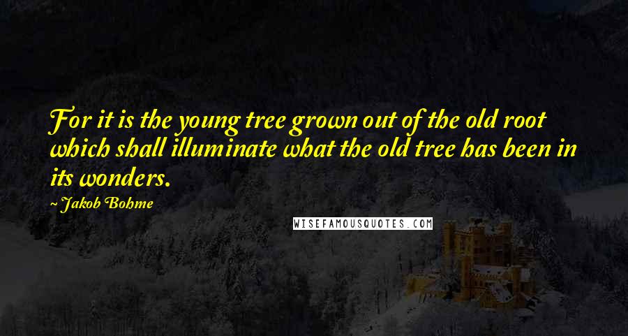 Jakob Bohme Quotes: For it is the young tree grown out of the old root which shall illuminate what the old tree has been in its wonders.