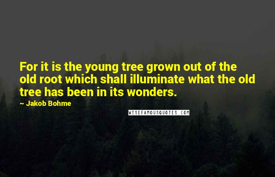 Jakob Bohme Quotes: For it is the young tree grown out of the old root which shall illuminate what the old tree has been in its wonders.