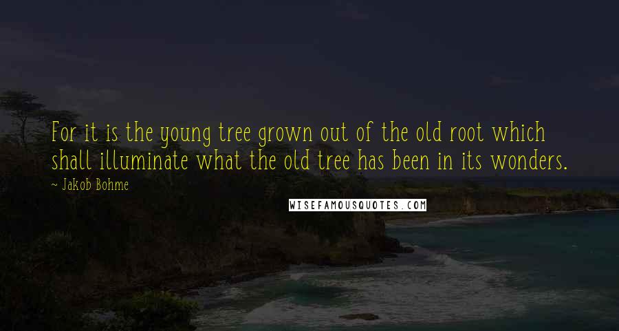 Jakob Bohme Quotes: For it is the young tree grown out of the old root which shall illuminate what the old tree has been in its wonders.