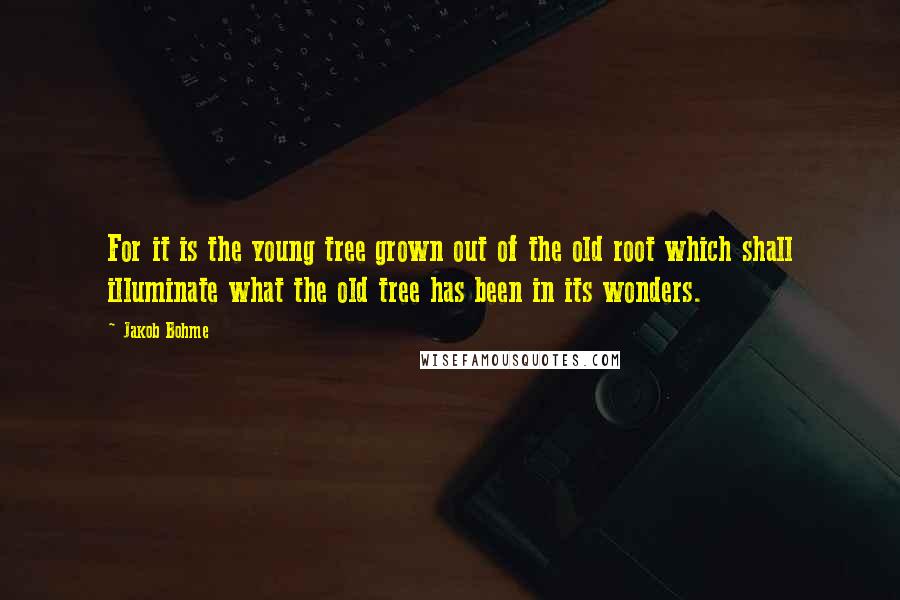 Jakob Bohme Quotes: For it is the young tree grown out of the old root which shall illuminate what the old tree has been in its wonders.