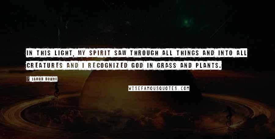 Jakob Bohme Quotes: In this light, my spirit saw through all things and into all creatures and I recognized God in grass and plants.