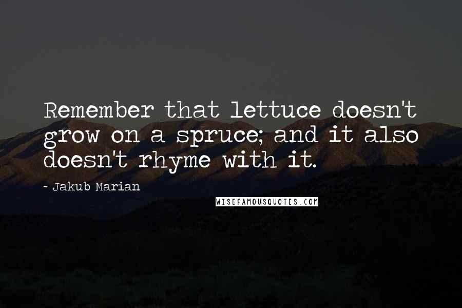 Jakub Marian Quotes: Remember that lettuce doesn't grow on a spruce; and it also doesn't rhyme with it.