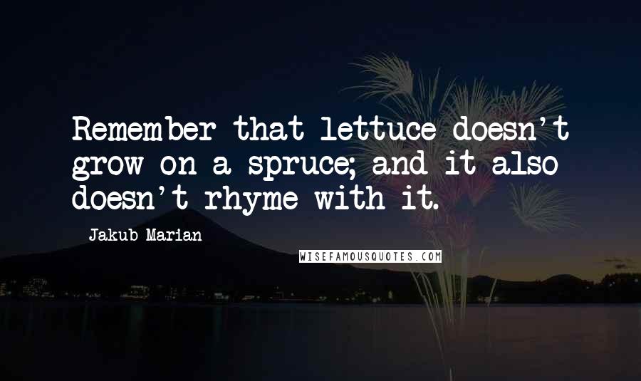 Jakub Marian Quotes: Remember that lettuce doesn't grow on a spruce; and it also doesn't rhyme with it.