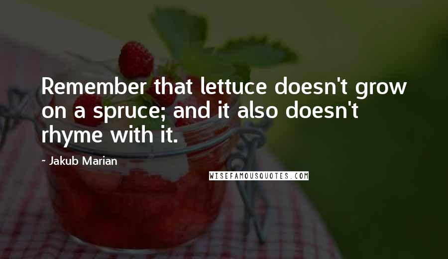 Jakub Marian Quotes: Remember that lettuce doesn't grow on a spruce; and it also doesn't rhyme with it.