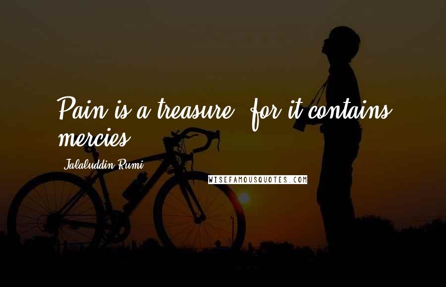 Jalaluddin Rumi Quotes: Pain is a treasure, for it contains mercies.