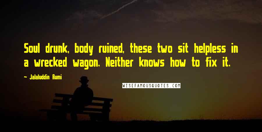 Jalaluddin Rumi Quotes: Soul drunk, body ruined, these two sit helpless in a wrecked wagon. Neither knows how to fix it.