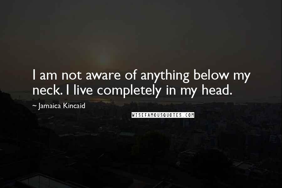Jamaica Kincaid Quotes: I am not aware of anything below my neck. I live completely in my head.