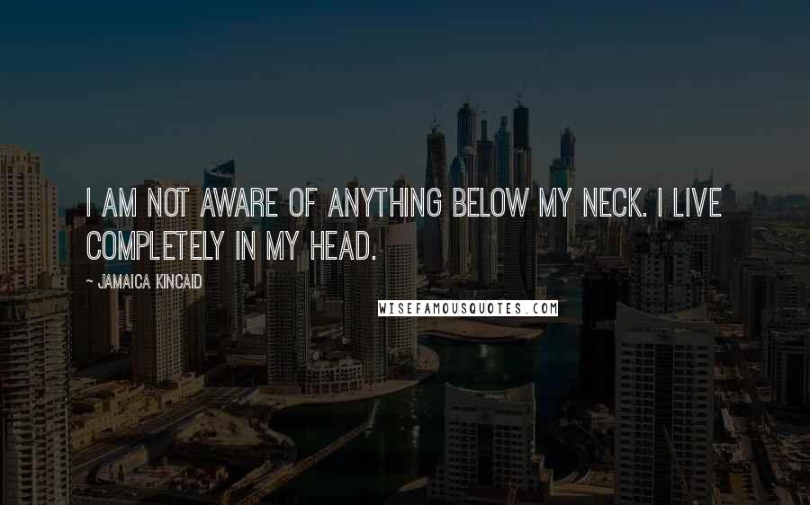 Jamaica Kincaid Quotes: I am not aware of anything below my neck. I live completely in my head.