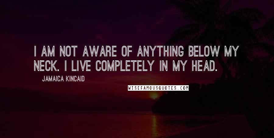 Jamaica Kincaid Quotes: I am not aware of anything below my neck. I live completely in my head.