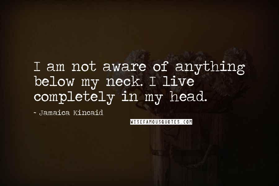 Jamaica Kincaid Quotes: I am not aware of anything below my neck. I live completely in my head.